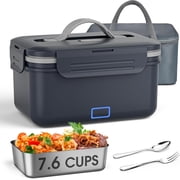 7.6 Cups Cordless Electric Lunch Box for Adults, 8000mAh Rechargeable Lunch Box with Automatic Heating, Gray Cordless Battery Powered Heated Lunch Box for Office/Outdoor/Truck Gift for Men Women