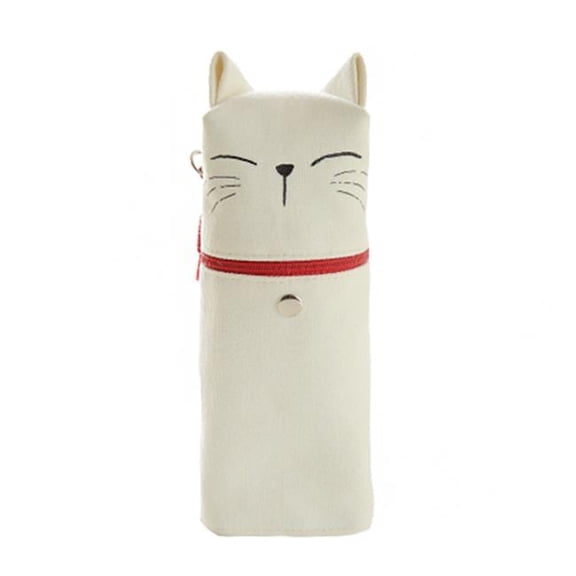 7.6 x 2.5 in. Cute Standable White Smile Cat Pencil & Pen Holder with Handle for Students Office, Multi Color