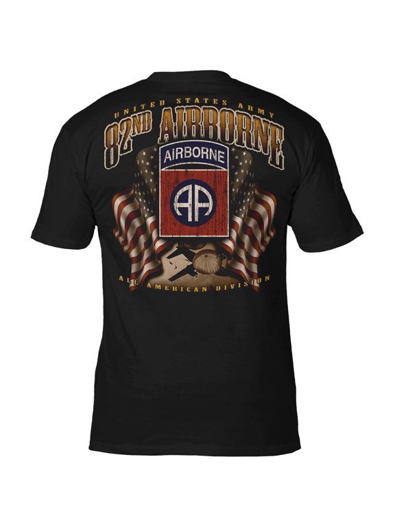 Army 82nd AB Flags All Americans Black Men's T-Shirt Medium