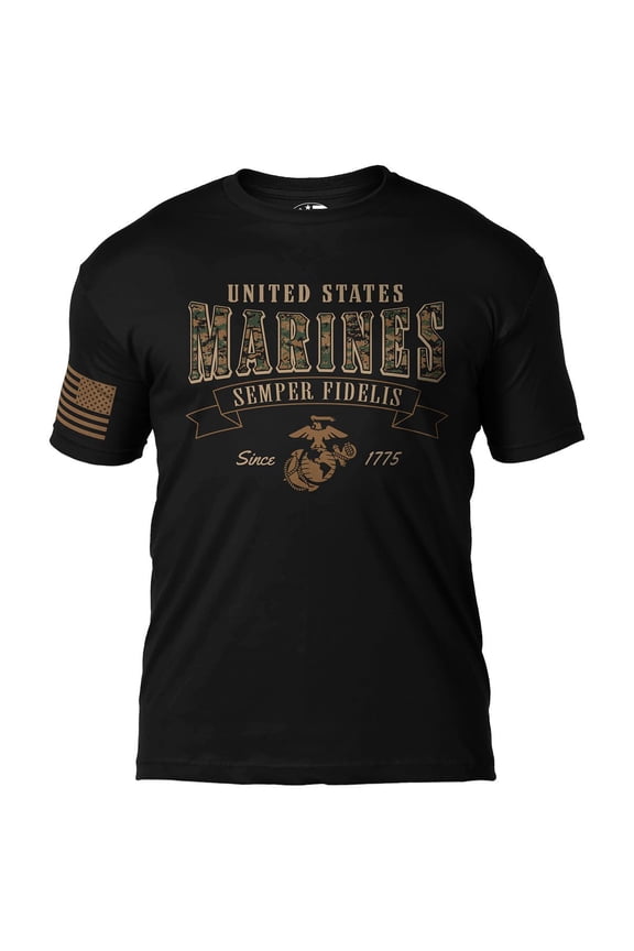 U.S. Marine Corps MARPAT Arched Semper Fi Men's T-Shirt Black Large