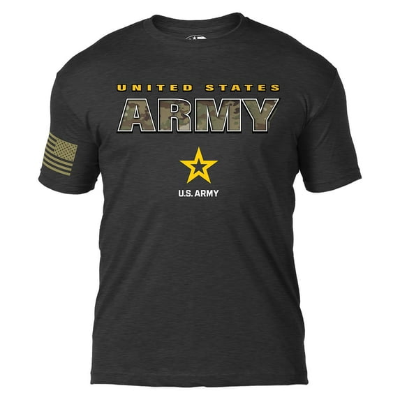 7.62 Design US Army 'Camo Text' Men's T-Shirt Heather Black Small