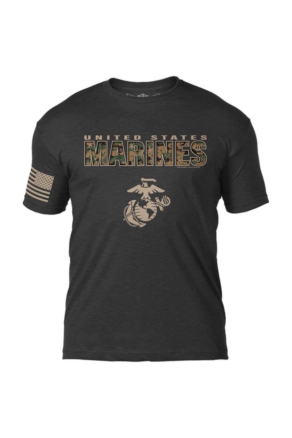US Marine Corps MARPAT 'Camo Text' Men's T-Shirt Heather Black Small