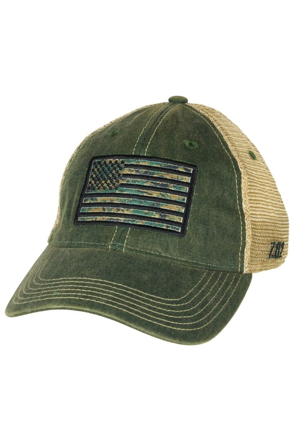 USMC Woodland MARPAT Flag Vintage Trucker Hat Olive
