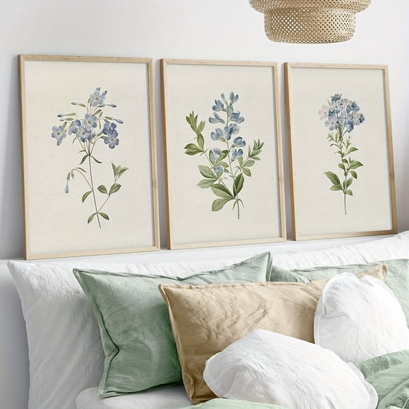 7.62 cm a Row Vintage Blue Botanical Gallery Wall Decor Prints, Rustic Style Wall Decor, Floral Art Canvas Poster, Country Farmhouse Decor, Living Room, Bedroom, Kitchen, Dining Room, Cafe, Bar, Hom