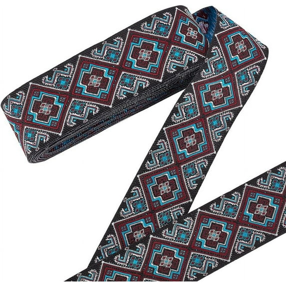 7.66 Yards Blue Jacquard Ribbon Trim 1-7/8 Inch/4.9cm Floral Emobridered Woven Ribbon Boho Fabric Sewing Ribbon Ethnic Jacquard Ribbon for Sewing Handmade Bag Clothing Decoration