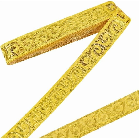 7.66 Yards Gold Jacquard Ribbon Trim 3/4 inch Polycotton Flower Ribbon Embroidery Ribbon Edging Trimming Fabric Decorative Clothing Trim Sewing Webbing for DIY Craft Accessories Decorations Gold