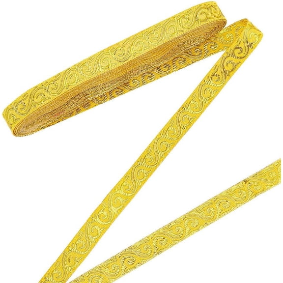 7.66 Yards Gold Jacquard Ribbons Trim 0.39 Inch Boho Woven Trim Ethnic Floral Ribbon Embroidery Polyester Flat Ribbon for DIY Craft Clothing Accessories Decorations diy Gold