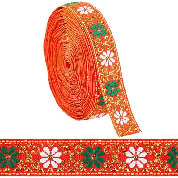 DIY 7.66 Yards Tyrolean Ribbon 0.87 Inch Wide Ethnic Style Floral Pattern Vintage Jacquard Ribbon Decorative Embroidery Upholstery Trim for Garment Accessories Gift Wrapping DIY Craft Sewing DIY