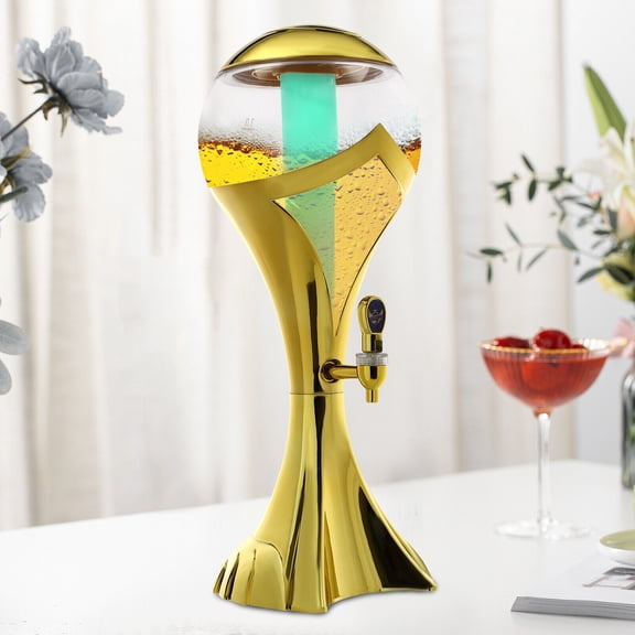 7.67*20.08in 3L/101.5Oz Sphere Beverage Dispenser W/ LED Light+Ice Tube Wine Dispenser For Bar Party