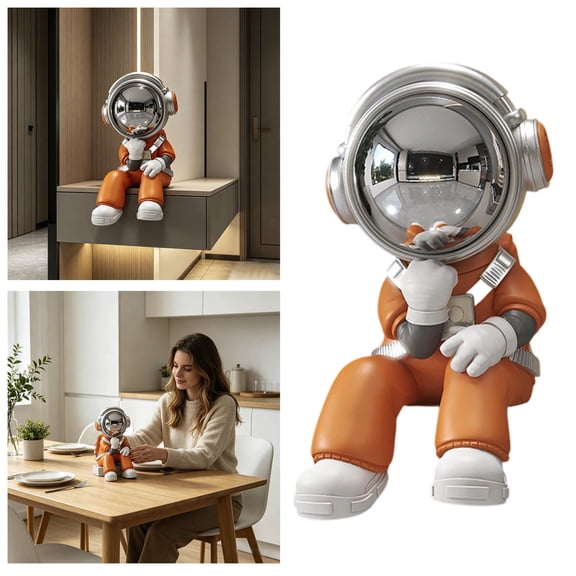7.68IN Astronaut Sculpture Figurine, Resin Astronaut Statue with Mirror , Modern Home Decor Ornament for Desktop Shelf