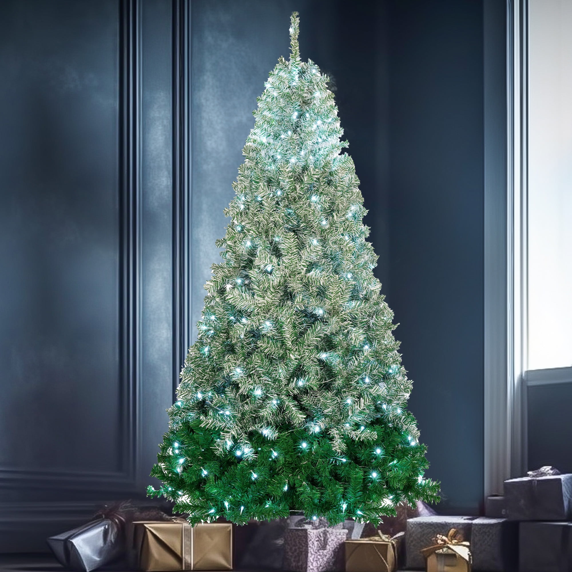 7.6Ft Prelit Christmas Tree with 300 Cool White LED Lights, 1200 Tips