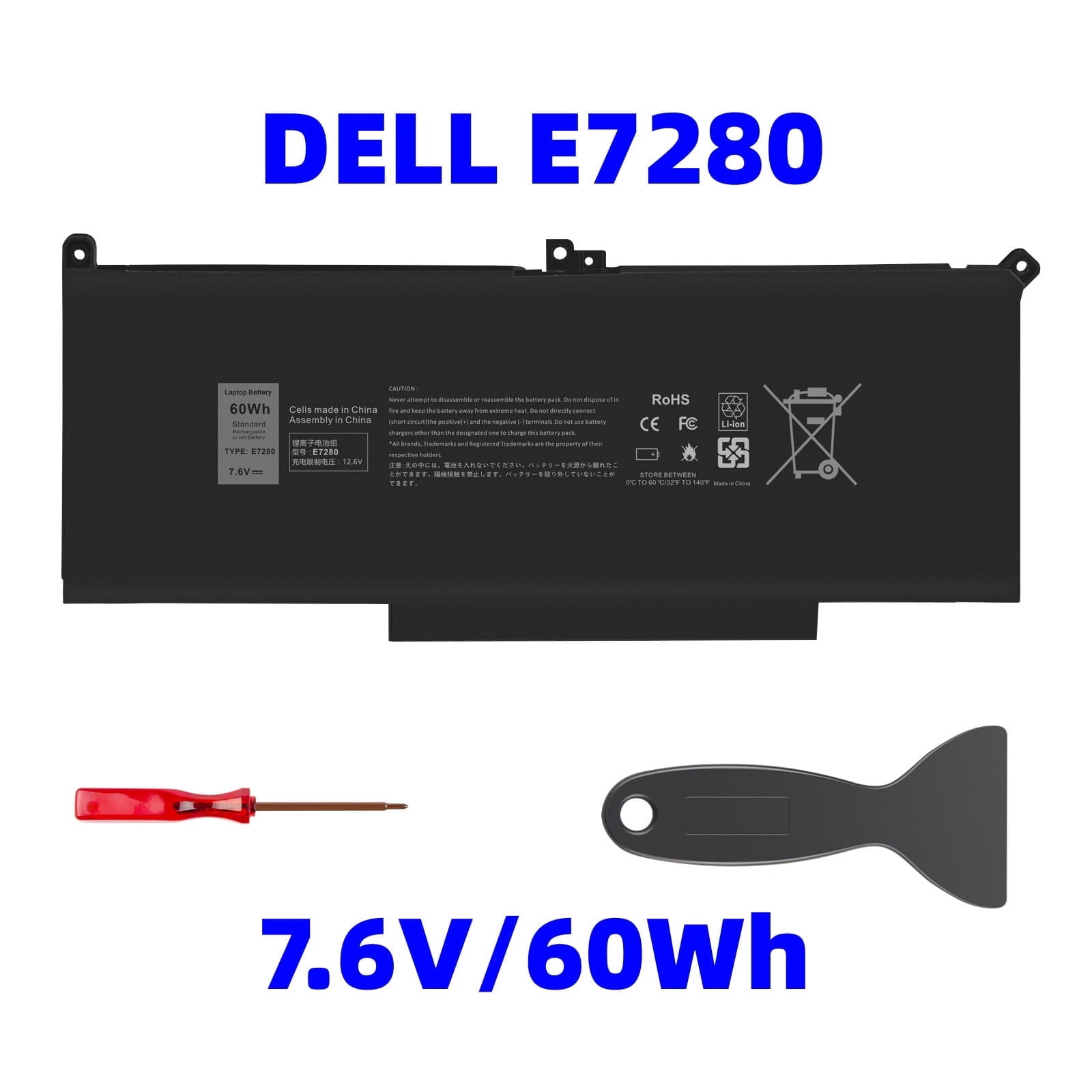 F3YGT Battery For Dell Latitude 7280, 7290, 7380, 7390, 7480, 7490 Laptops - 60Wh