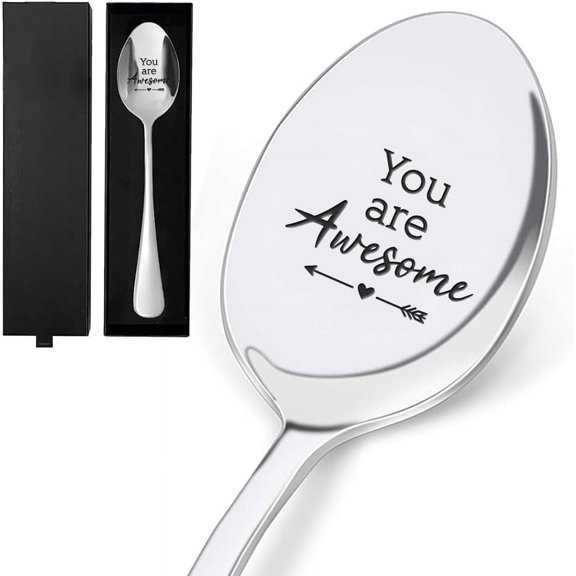 7.6inch Compliment Praise Engraved Stainless Steel Spoon with Gift Box Funny Table Dinner Spoon Soup Coffee Spoon DIY
