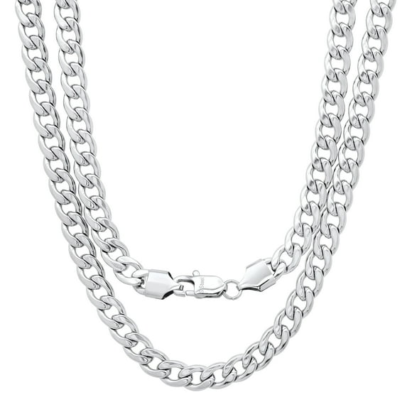 7.6mm High-Polished Stainless Steel Flat Cuban Link Curb Chain Necklace, 30 inches
