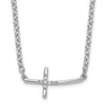 thumbnail image 1 of 7.6mm White Ice 925 Sterling Silver Rhodium Plated Diamond Sideways Religious Faith Cross Necklace 18 Inch Jewelry for W, 1 of 7