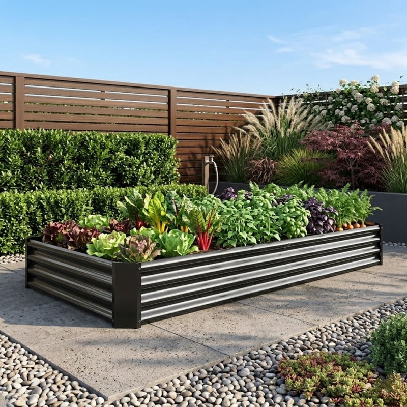 7.6x3.7x0.98ft Galvanized Raised Garden Bed,Outdoor Planter Box Metal Patio Kit Planting Bed for Vegetables Flowers Herb, 1PC