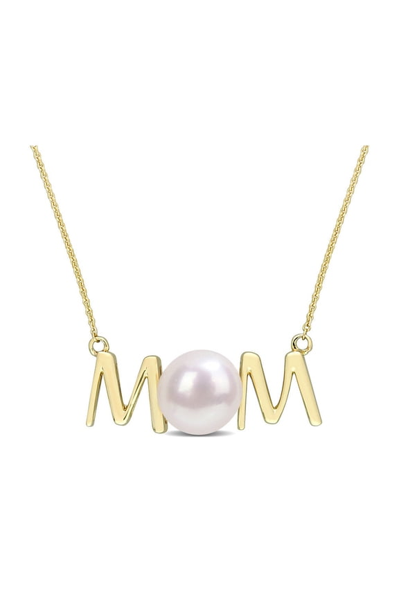 7-7.5MM Freshwater Cultured Pearl MOM Pendant Necklace in 10K Yellow Gold with Chain for Women
