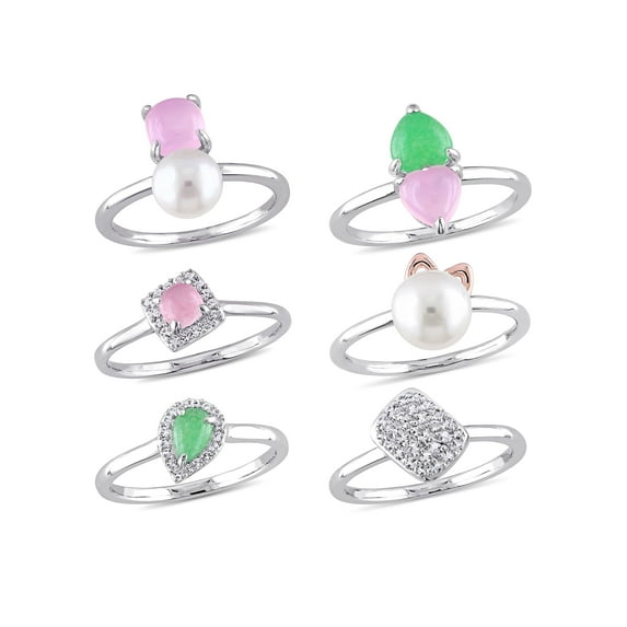 Everly Women's Cultured Pearl and Quartz Topaz Sterling Silver Ring