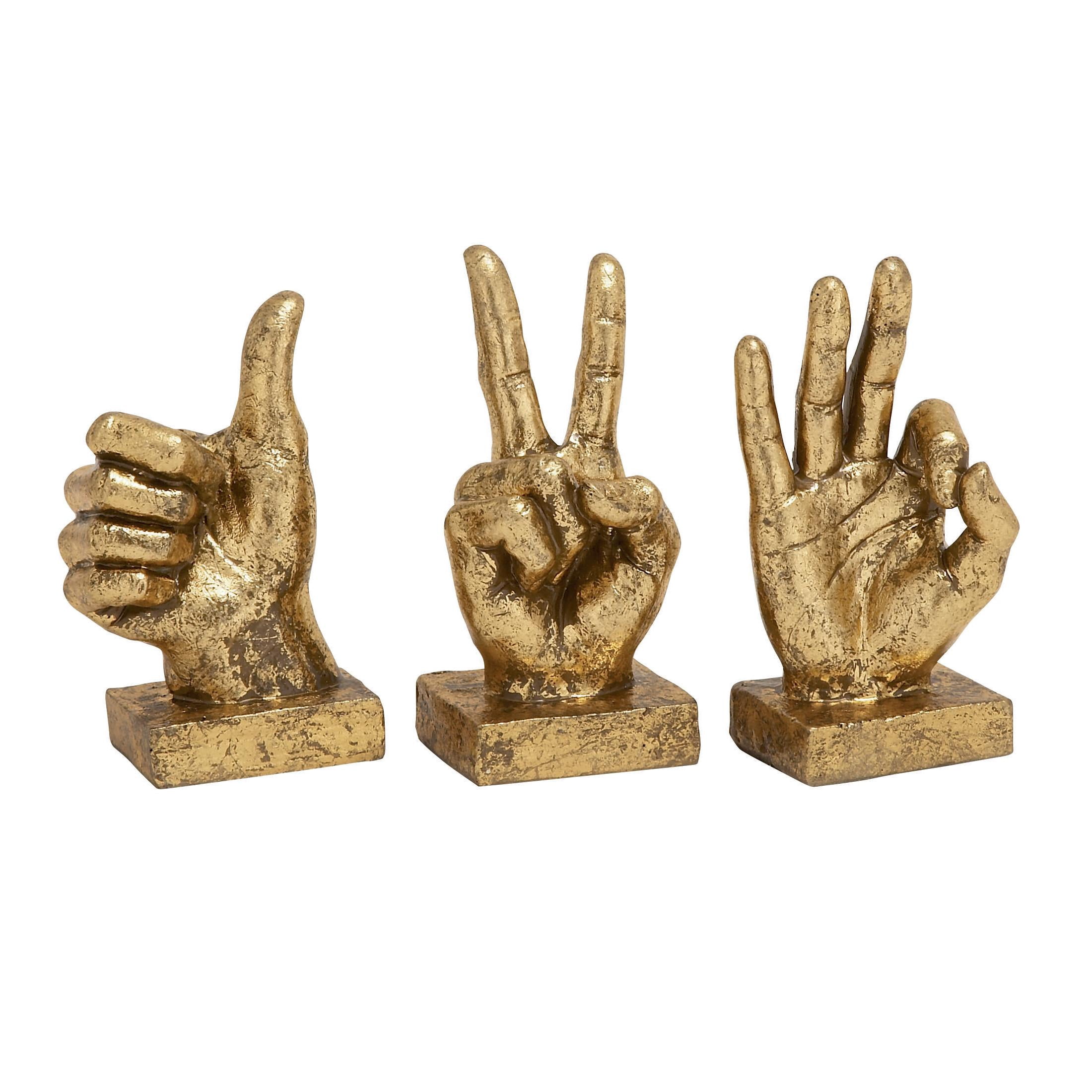 7", 7", 6"H Gold Polystone Hands Sculpture, by CosmoLiving by Cosmopolitan (3 Count)