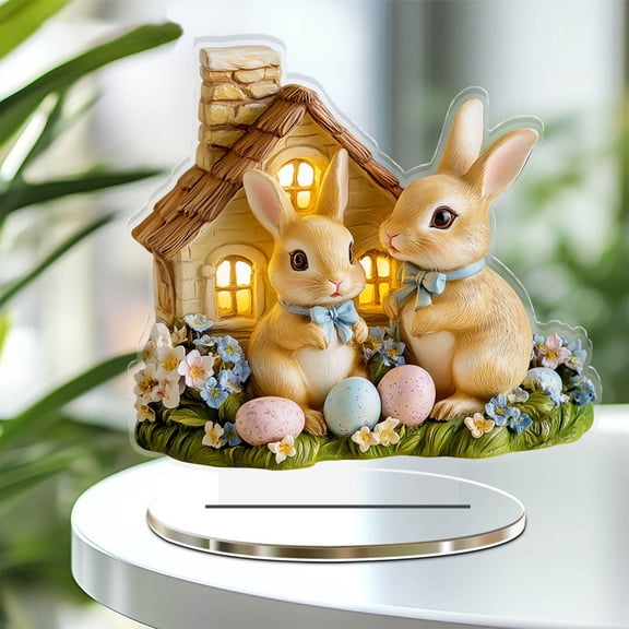 7.77.9Inch Easter Decoration - 2D Acrylic Flat Easter Cute Eggs Bunny,Cartoon Cute Easter Eggs Rabbit Design,Spring Bunny Ornament,Decoration Accessories for Living Room Holiday Party Supplie