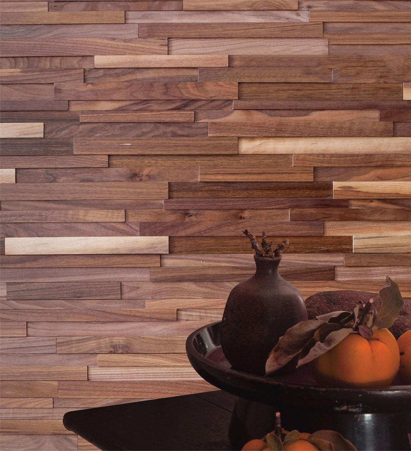 Black Walnut 3D Textured Solid Hardwood Wall Plank Set