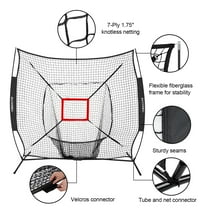 7'×7' Baseball Backstop Net, Baseball Practice Netfor Hitting Pitching Batting Catching with Bow Frame and Bonus Strike Zone, Foldable and Portable Light Steel Frame. Black
