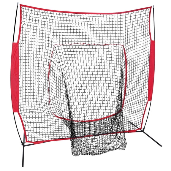7'7' Baseball Softball Practice Batting Net W/Red Bag Ball Caddy Bow Frame