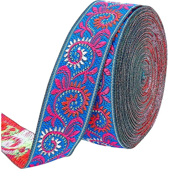 7.7 Yard 1 Inch Vintage Jacquard Ribbon Emobridered Woven Green Leaves Ribbon Fabric Trim Fringe for DIY Clothing Accessories Embellishment Decorations Purple