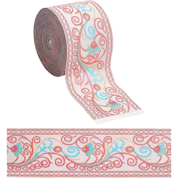 7.7 Yard 2" Embroidered Jacquard Ribbon Vintage Embroidered Ribbon Floral Woven Trim Fringe Fabric Bias Tape for Embellishment Craft DIY Clothing Accessories Decorations Pink Pink