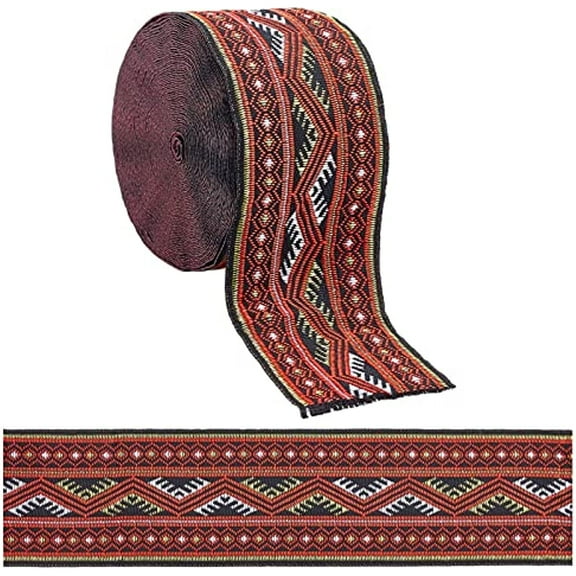 7.7 Yard 2" Embroidered Jacquard Ribbon Vintage Embroidered Ribbon Floral Woven Trim Fringe Fabric Bias Tape for Embellishment Craft DIY Clothing Accessories Decorations Dark Red