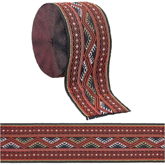 7.7 Yard 2" Embroidered Jacquard Ribbon Vintage Embroidered Ribbon Floral Woven Trim Fringe Fabric Bias Tape for Embellishment Craft DIY Clothing Accessories Decorations Red and Black Red