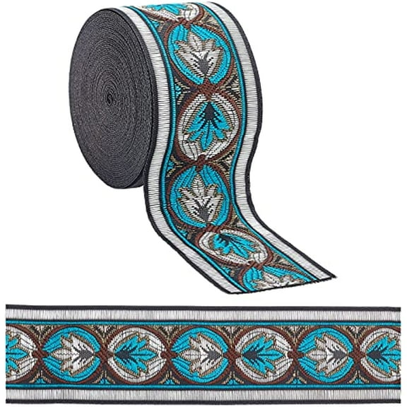 7.7 Yard Embroidered Jacquard Ribbon Vintage Embroidered Ribbon Floral Woven Trim Fringe Fabric Bias Tape for Embellishment Craft DIY Clothing Accessories Decorations Teal