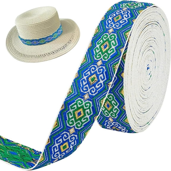 7.7 Yard Jacquard Ribbon Trim Royal Blue 1 Inch Wide Embroidered Sewing Trim Metallic Vintage Woven Trim Fabric Tapestry Fringe for DIY Clothing Accessories Embellishment Home Decor