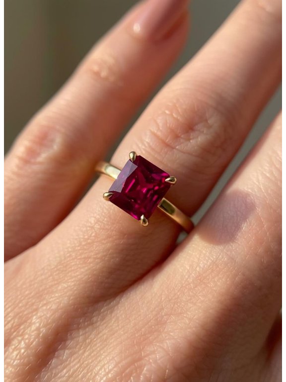 7*7 mm Engagement Gift Princess Cut Ruby Ring Solitaire Promise Ring Red Gemstone Wedding Band Anniversary Jewelry July Birthstone