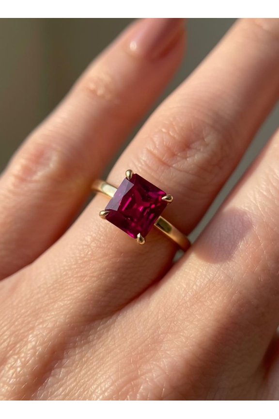 7*7 mm Engagement Gift Princess Cut Ruby Ring Solitaire Promise Ring Red Gemstone Wedding Band Anniversary Jewelry July Birthstone