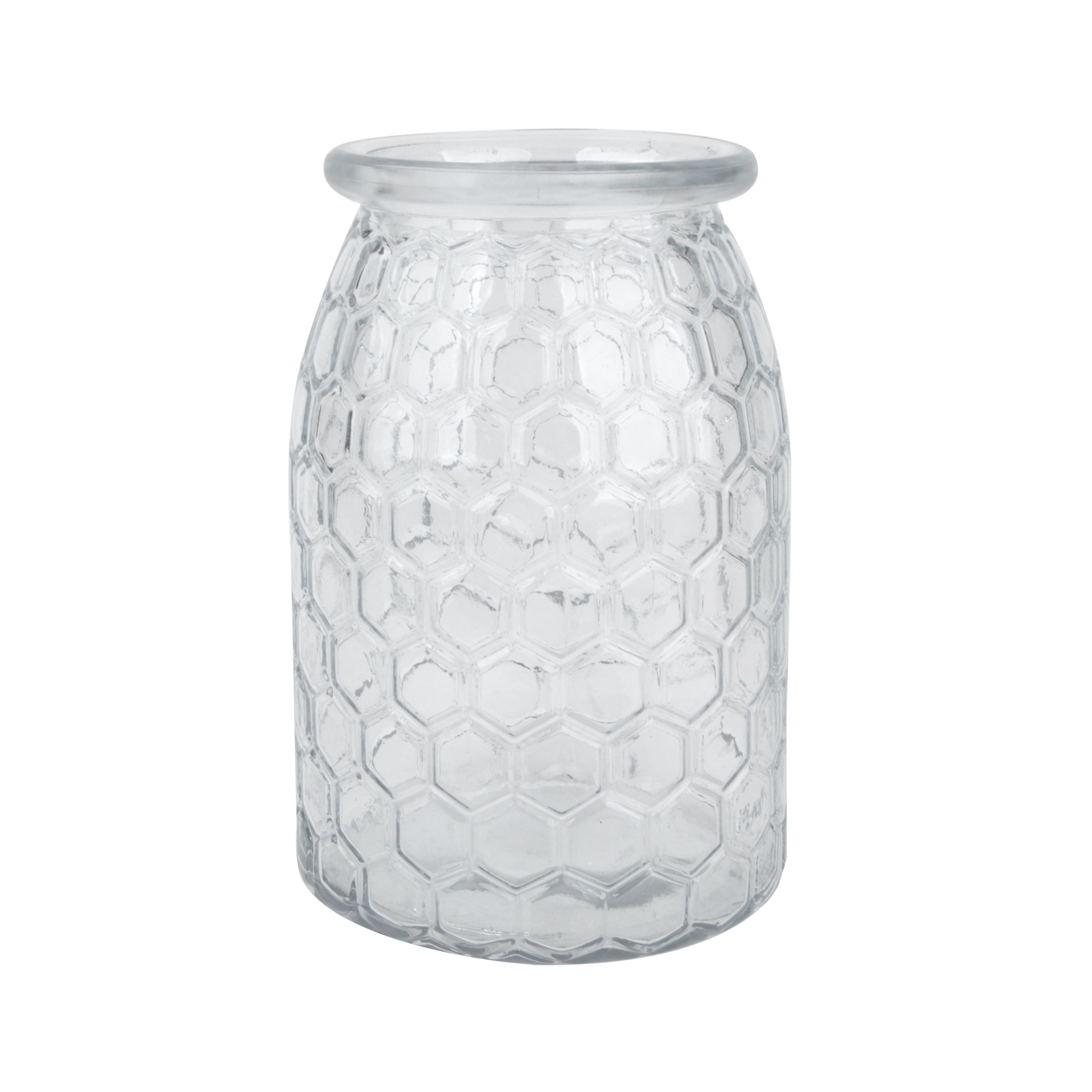 7.75" Clear Textured Glass Honeycomb Vase