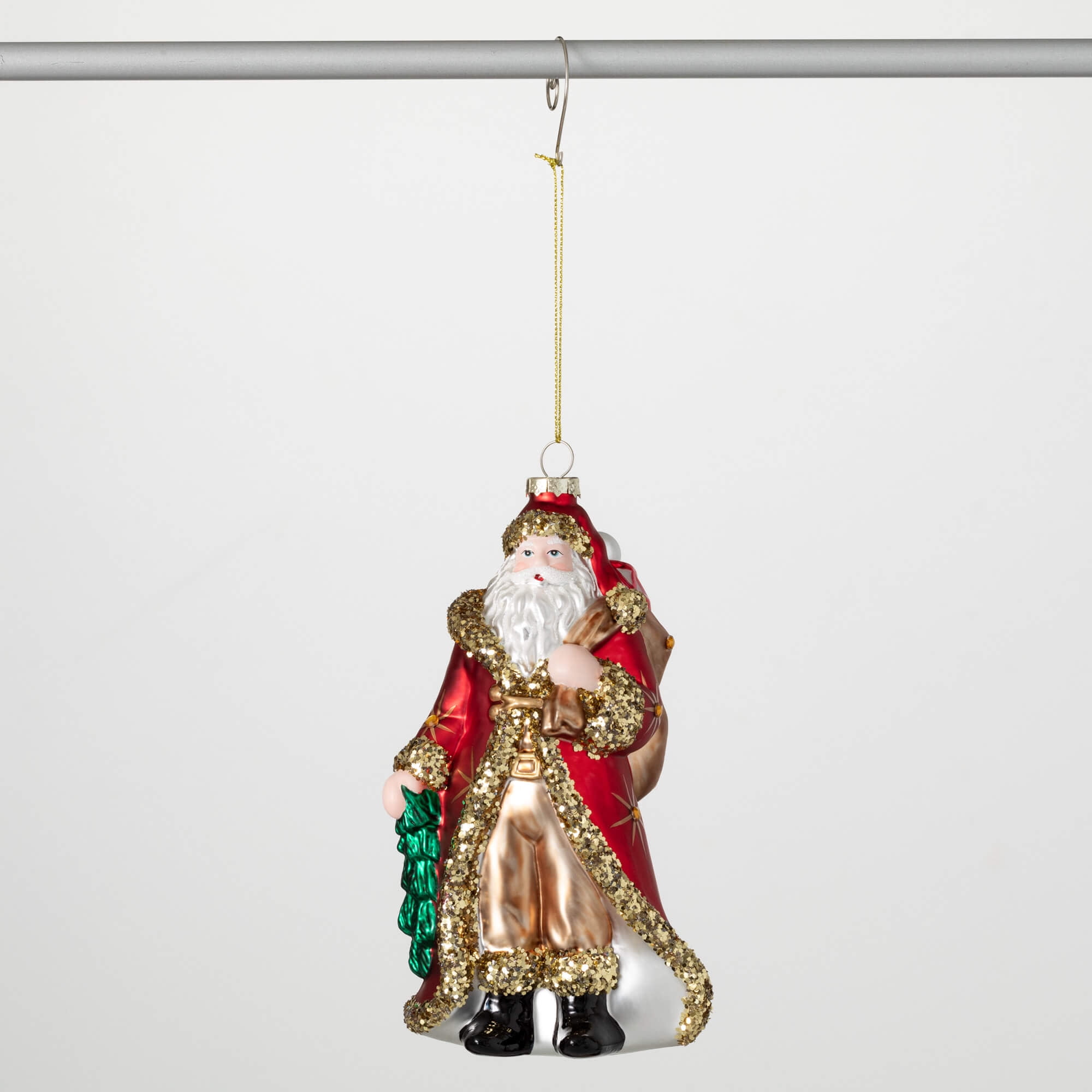 7.75"H Sullivans Fancy Glass Santa Christmas Ornaments, Red-Gold