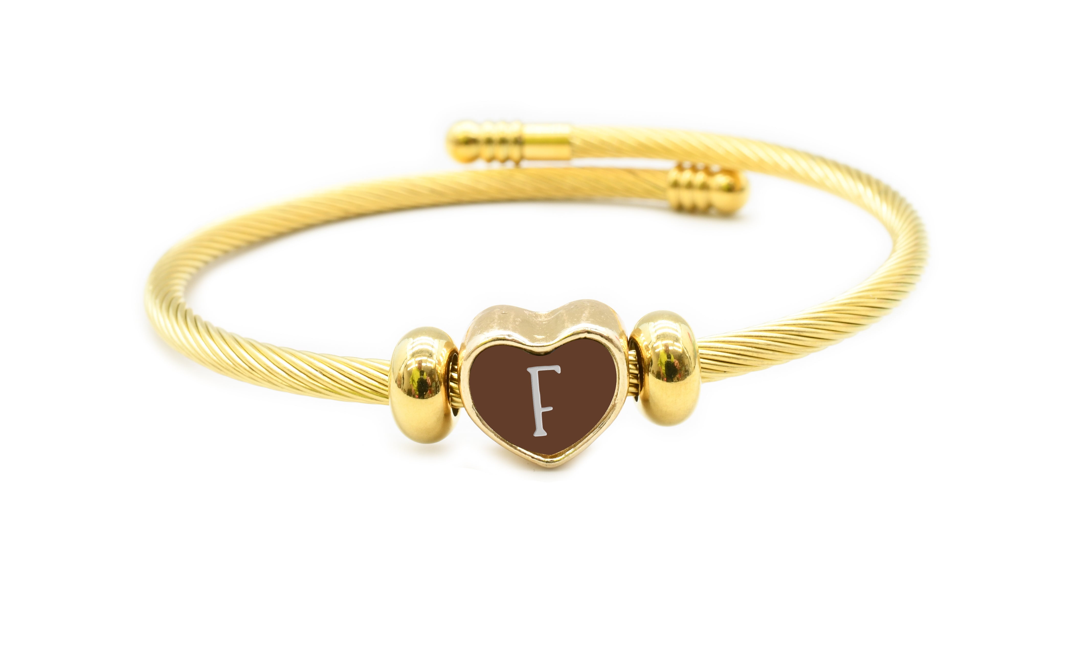 7.75 Inch Interchangeable Reversible Gold Tone Heart Cable Initial