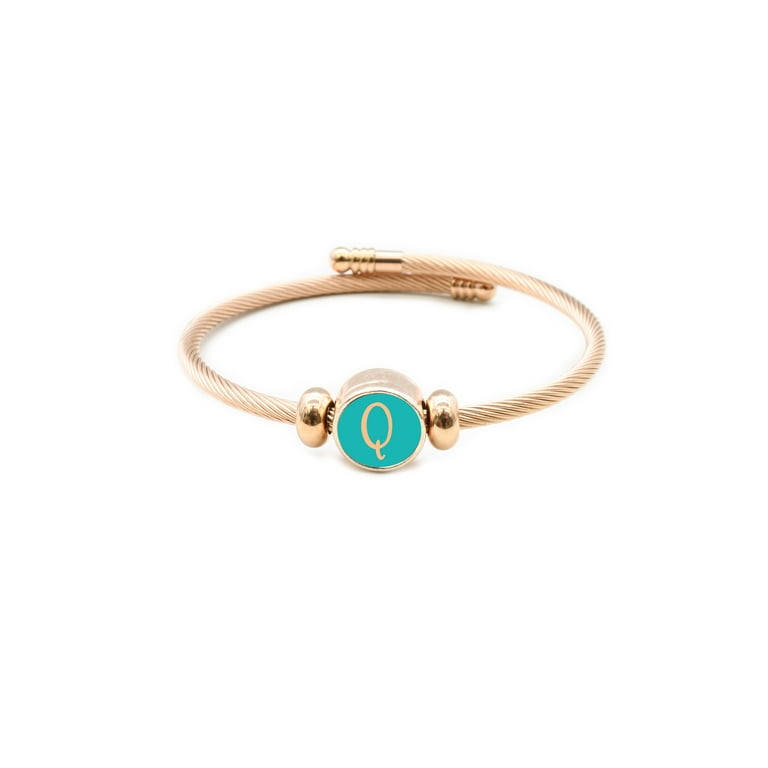 7.75 Inch Interchangeable Reversible Rose Gold Tone Round Cable Initial  Bracelets by Pink Box - Teal