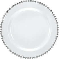 7.75 Inch Silver Beaded Clear Round Salad Plate – Elegant Disposable Plastic Salad Plate for Weddings, Parties, Catering, and Buffets – Durable & Reusable Tableware – Food Safe, BPA Free Design (10)
