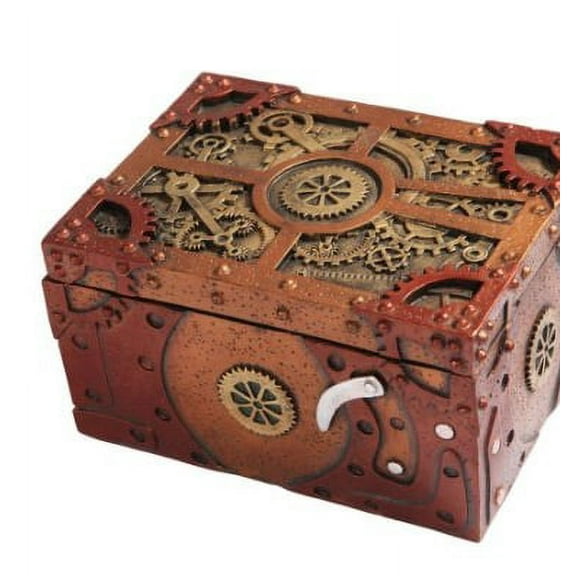 7.75 Inch Steampunk Themed Clockwork Jewelry/Trinket Box Figurine