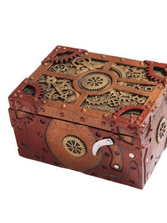 7.75 Inch Steampunk Themed Clockwork Jewelry/Trinket Box Figurine