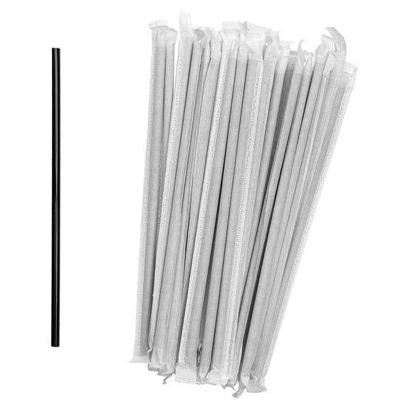 7.75" Jumbo Black PP Straws (5.9mm Outside Diameter), Paper-Wrapped, 6,000/case