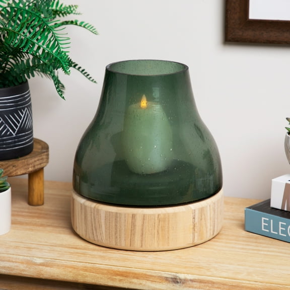Northlight Bubble Hurricane Glass Candle Holder with Wooden Base - 7.75" - Storm Gray