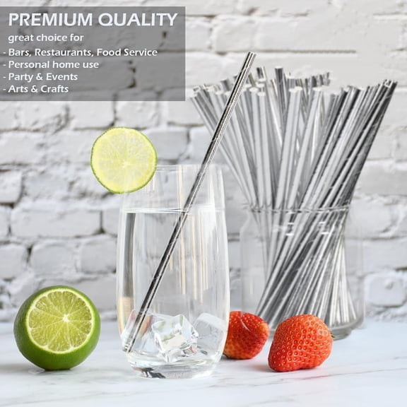 7.75 inch Disposable Silver Paper Straws 1000 Counts - for Drinking, Cocktail, Bar, Restaurant, Party, Wedding