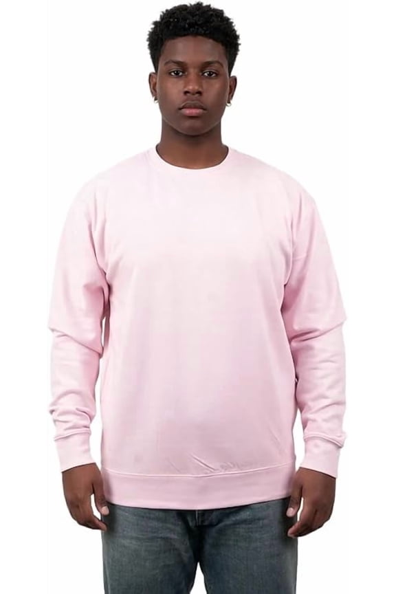 Unisex Crewneck Sweatshirt, Casual Fleece Cotton Blend Pullover, Regular Fit Long Sleeve Sweatshirt for Men & Women, Soft Warm Everyday Wear-LightPink
