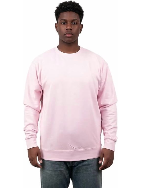 Unisex Crewneck Sweatshirt, Casual Fleece Cotton Blend Pullover, Regular Fit Long Sleeve Sweatshirt for Men & Women, Soft Warm Everyday Wear-LightPink