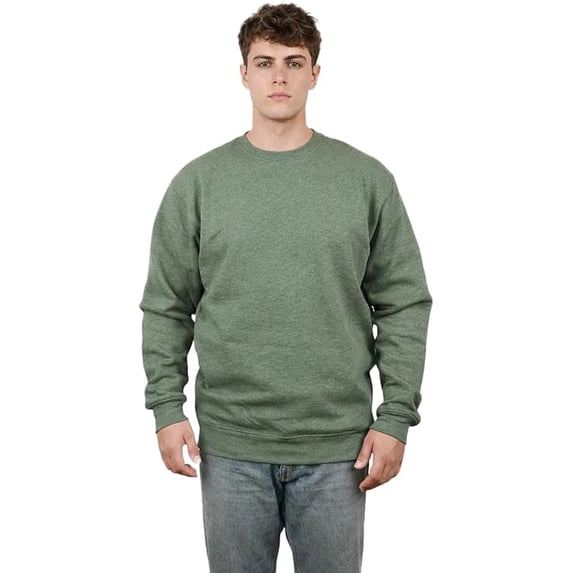 Milltex Unisex Crewneck Sweatshirt, Casual Fleece Cotton Blend Pullover, Regular Fit Long Sleeve Sweatshirt for Men & Women, Soft Warm Everyday Wear-GreenHtr