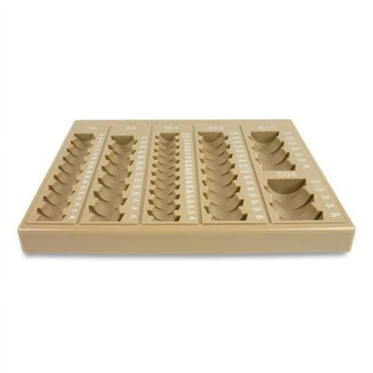 Plastic Coin Tray, 6 Compartments, Stackable, 7.75 x 10 x 1.5, Tan Plastic Coin Tray, 6 Compartments, Stackable, 7.75 x 10 x 1.5, Tan