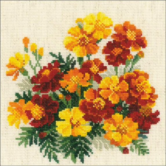 7.75 x 7.75 in. Marigolds Counted Cross Stitch Kit - 14 Count
